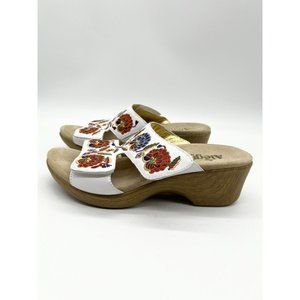 Alegria Linn Floral Embroidered Slip-On Slide Sandals Leather Boho Size 40
